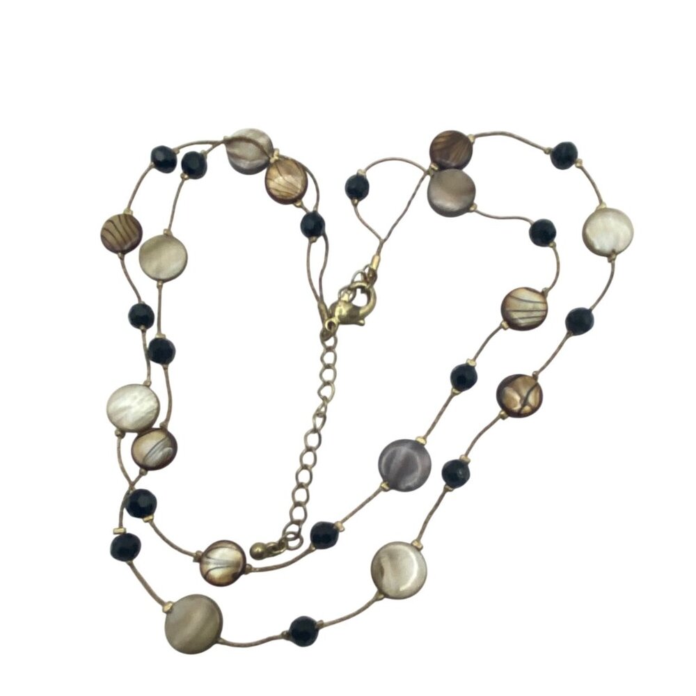 Beaded Station Necklace Earring Set Park Lane Style Unmarked Shell Glass Earthy - Picture 11 of 12
